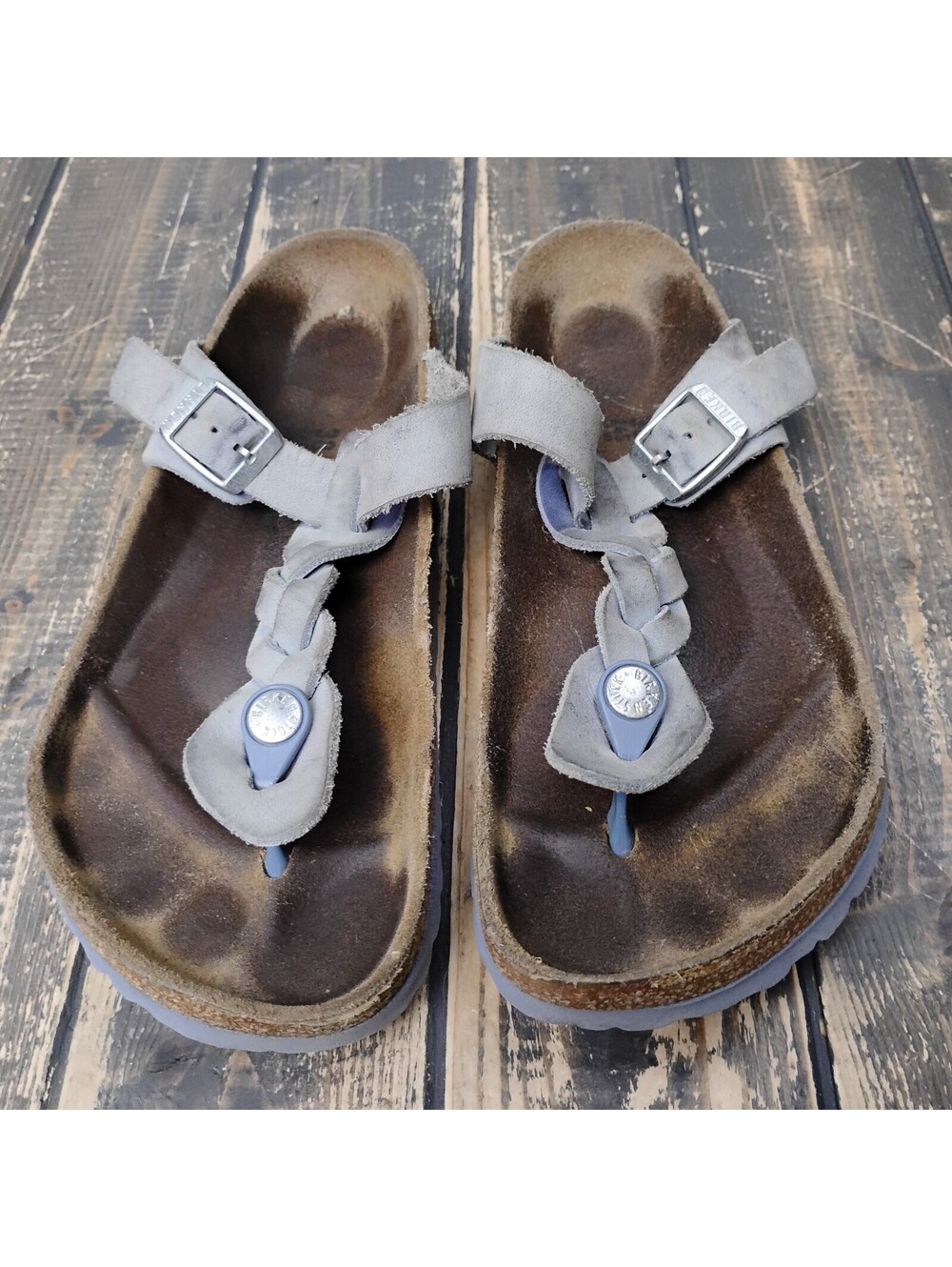 Birkenstock Women 38 Blue Sandals Gizeh Braided Boho Cork Suede Size 7